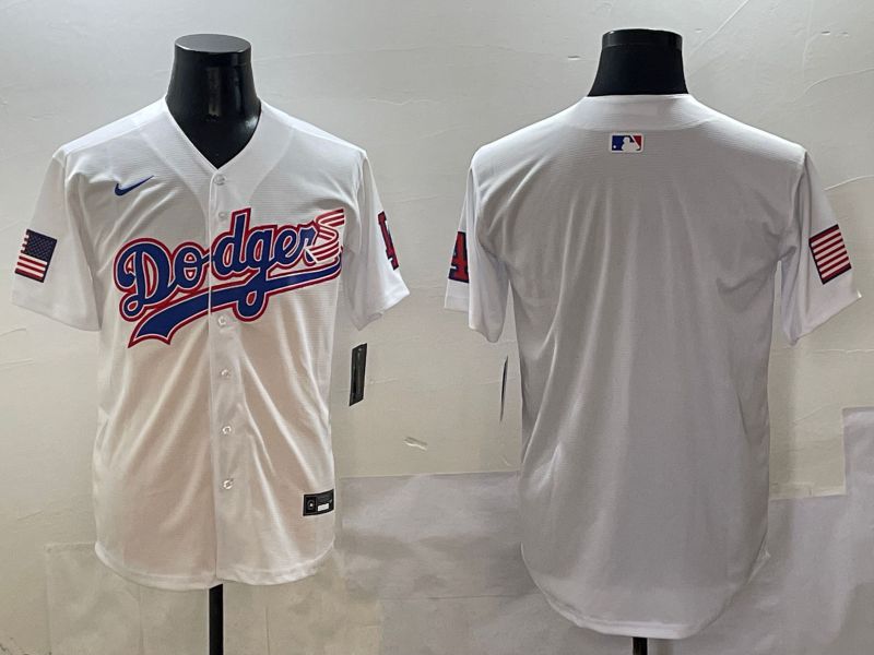 Men Los Angeles Dodgers Blank White national flag second generation joint name Nike 2025 MLB Jersey style 1->los angeles dodgers->MLB Jersey